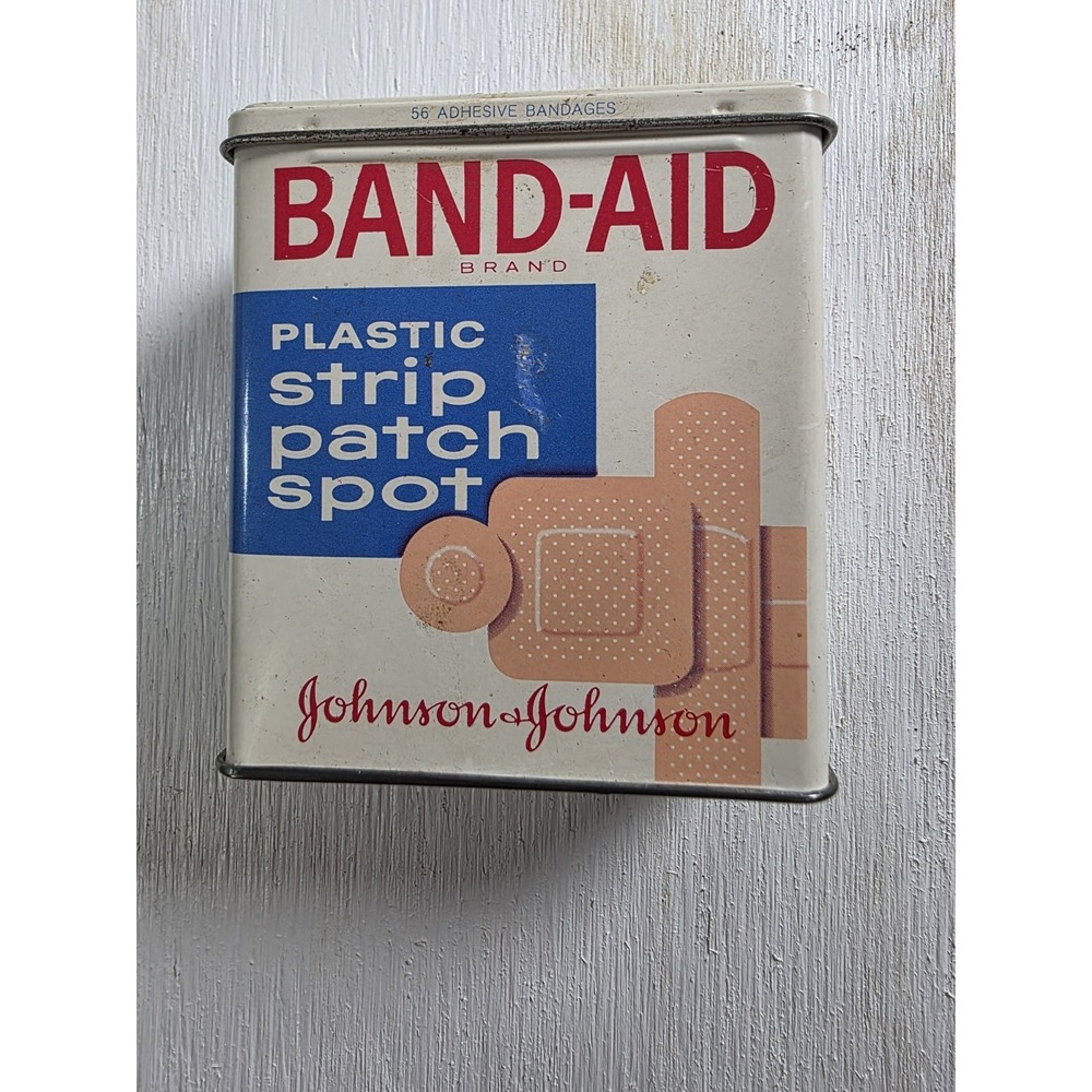 Vintage Band-Aid Metal Tin Box Hinged Lid Johnson & Johnson Band-Aids